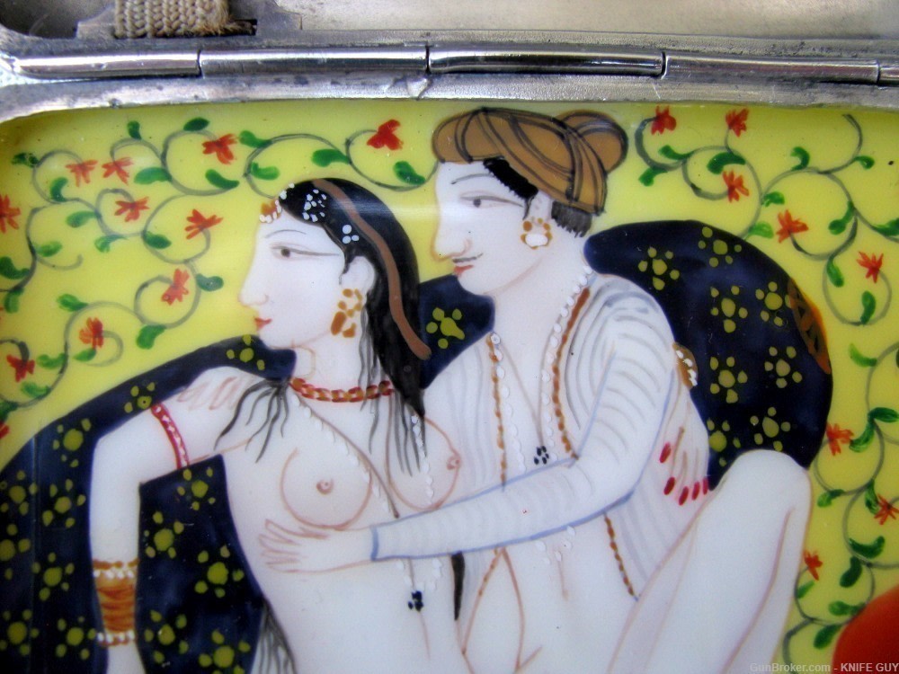 SALE! ANTIQUE 1911 STERLING HANDPAINTED PORCELAIN KAMASUTRA CIGARETTE CASE -img-5
