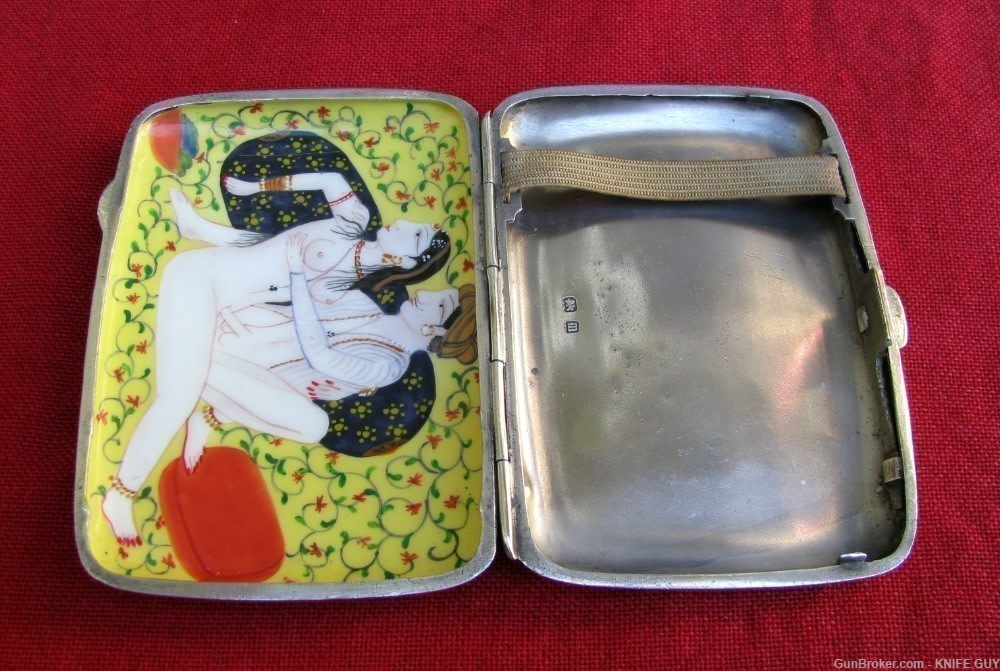 SALE! ANTIQUE 1911 STERLING HANDPAINTED PORCELAIN KAMASUTRA CIGARETTE CASE -img-0