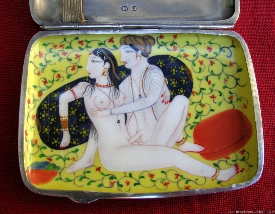 SALE! ANTIQUE 1911 STERLING HANDPAINTED PORCELAIN KAMASUTRA CIGARETTE CASE -img-3