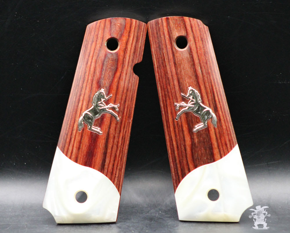 1911 45 ACP CUSTOM Colt GRIPS Rosewood + Ivory w/ Colt® Stallion Medallions-img-1