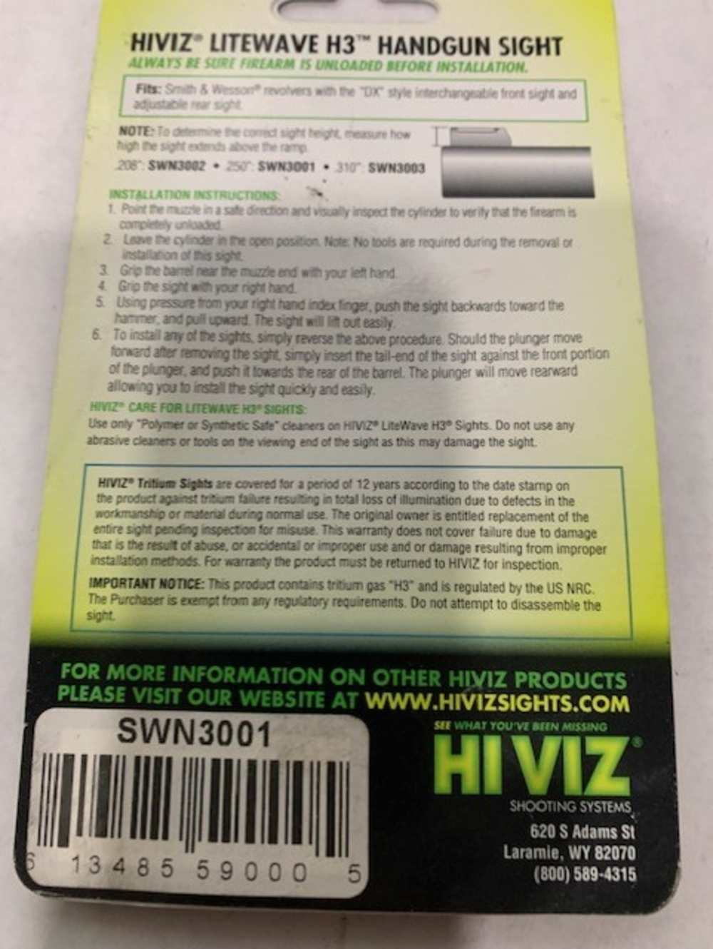 HIVIZ Sight for Smith & Wesson DX revolvers fiber optic part SWN3001-img-1