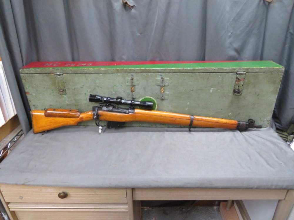 WWII BRITISH/ INDIAN NO. 4 MK I ENFIELD SNIPER RIFLE W/MATCHING NUMBER CASE-img-0