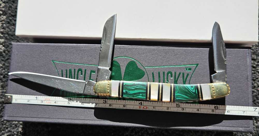 Uncle Lucky Green Turquoise & Mother of Pearl Range Rider knife UL-114G/MOP-img-4