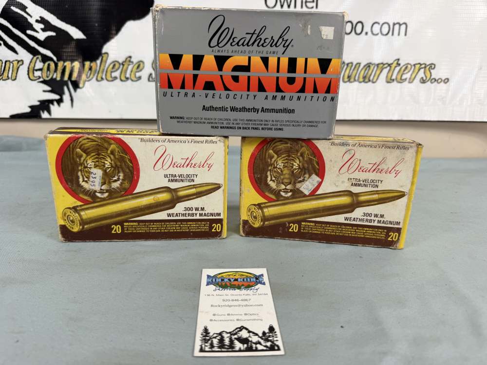 Three Vintage Weatherby Boxes 300 Wby Mag Brass + Ammo (ka3)-img-0