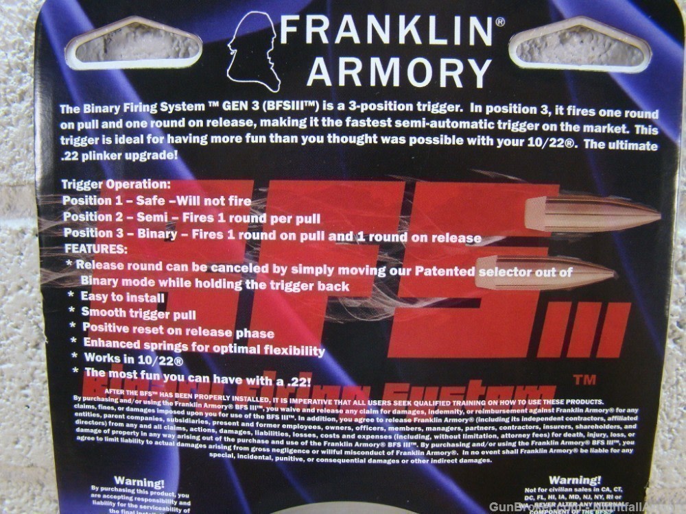 Franklin BFSIII 22-C1 Binary Firing System GEN 3 Trigger for Ruger 10/22 !-img-5