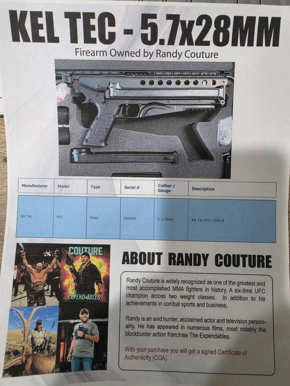 KELTEC P50 5.7X28MM PISTOL OWNED BY UFC CHAMPION RANDY COUTURE-img-6