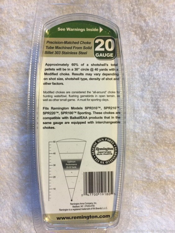 New Remington Factory SPR Bakail 20 GA Modified Steel/Lead Flush Choke Tube-img-1