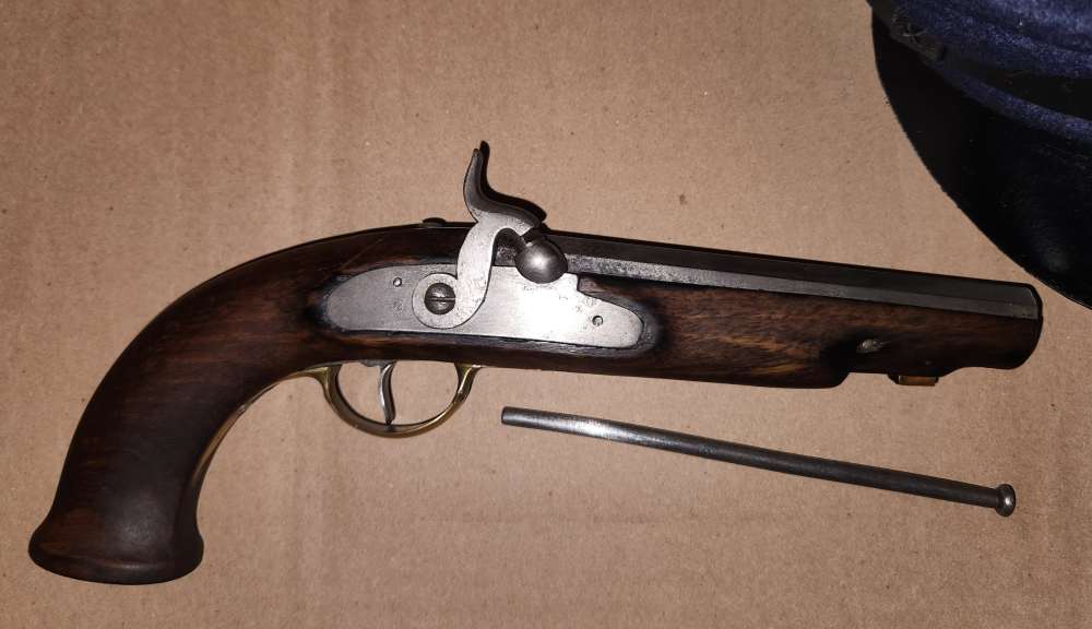 Unmarked Percussion Cap Pistol, Octagon Barrel, Brass Furniture, .36 cal-img-1