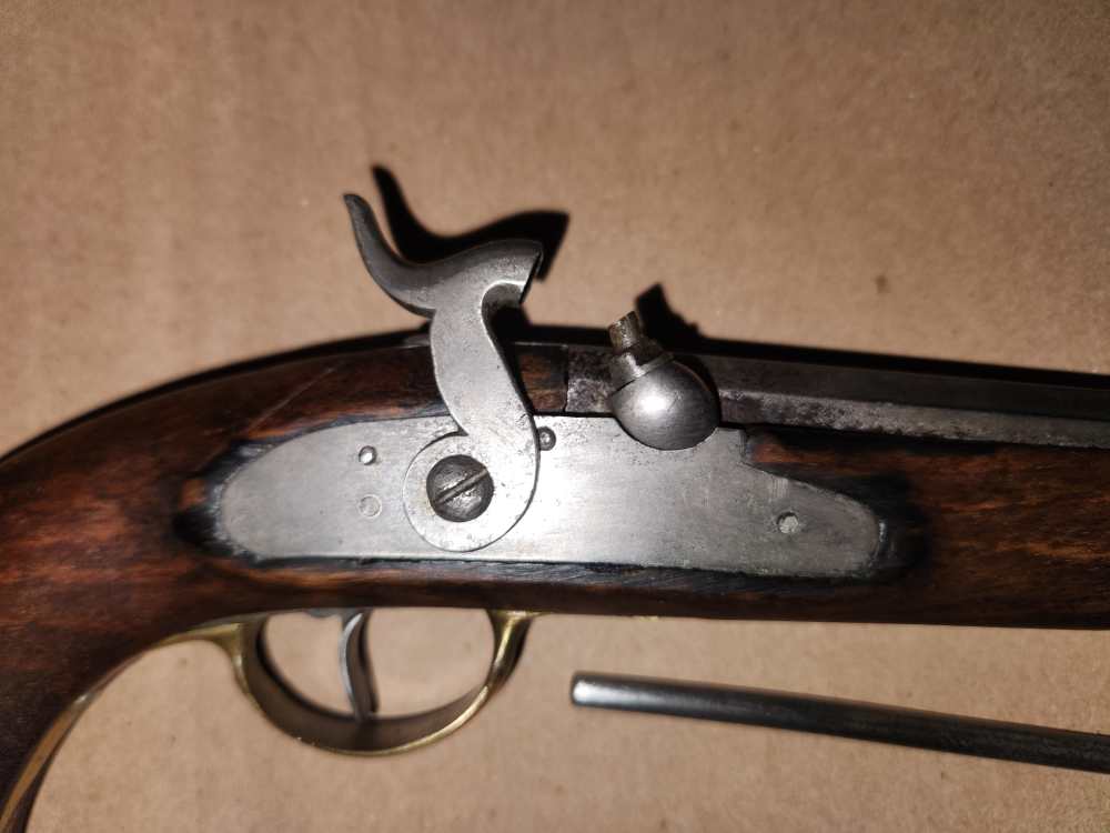 Unmarked Percussion Cap Pistol, Octagon Barrel, Brass Furniture, .36 cal-img-5