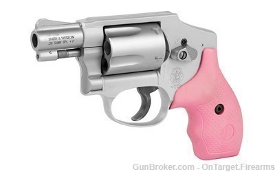 Smith & Wesson 642 2in 5Rd .38SPL Stainless revolver, pink and black grips -img-2