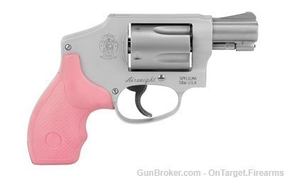 Smith & Wesson 642 2in 5Rd .38SPL Stainless revolver, pink and black grips -img-1