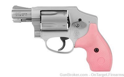 Smith & Wesson 642 2in 5Rd .38SPL Stainless revolver, pink and black grips -img-0