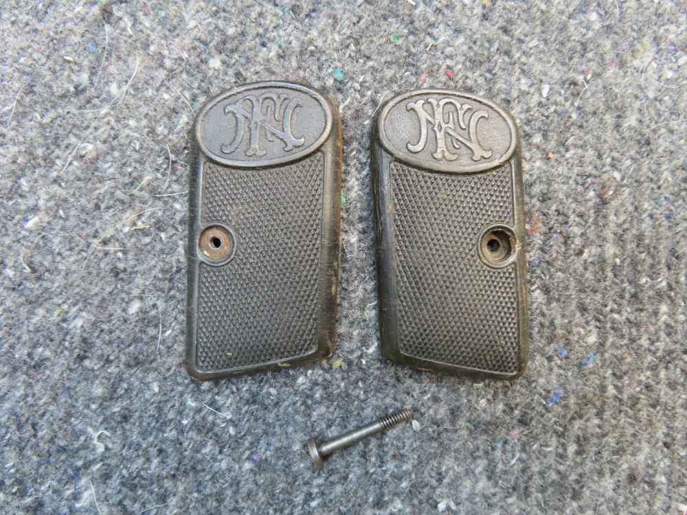 Original FN Browning Model 1905/1906 Horn Pistol Grip Set w/ Screw-img-0
