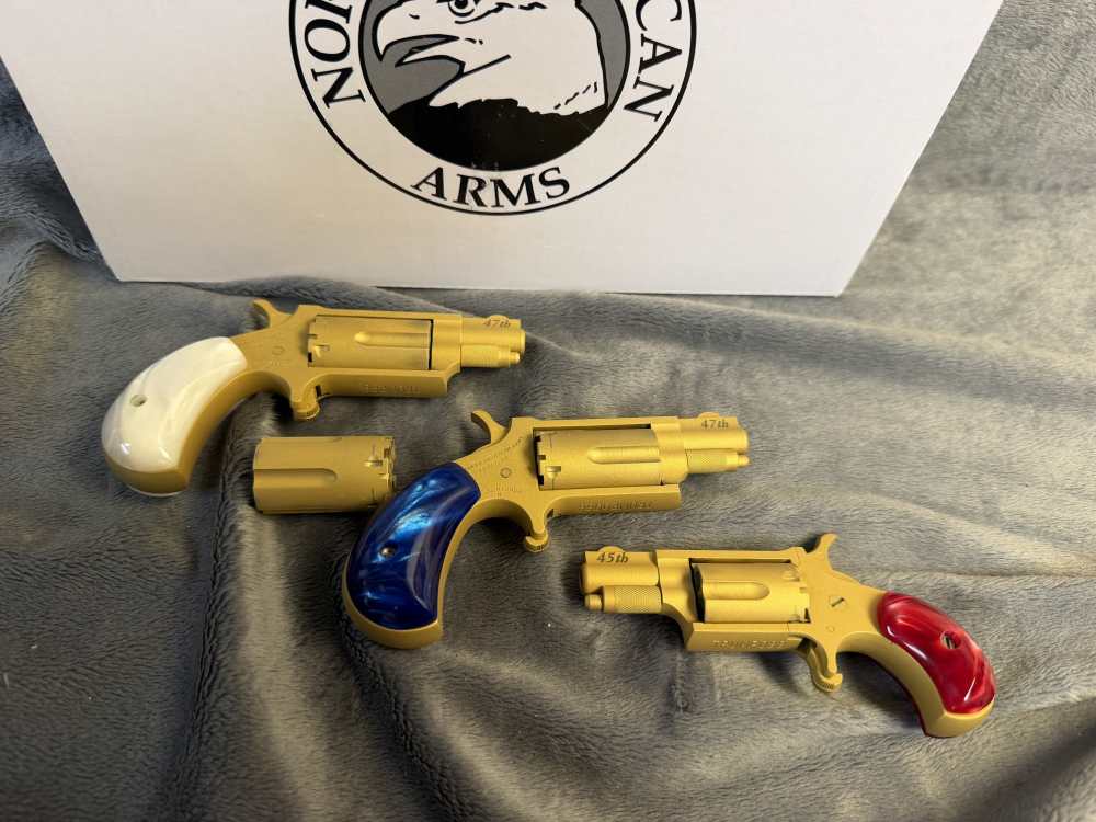 NAA Trump White .22LR/22M Set of 3 Gold Frames, Red, White Blue Penny bid-img-0