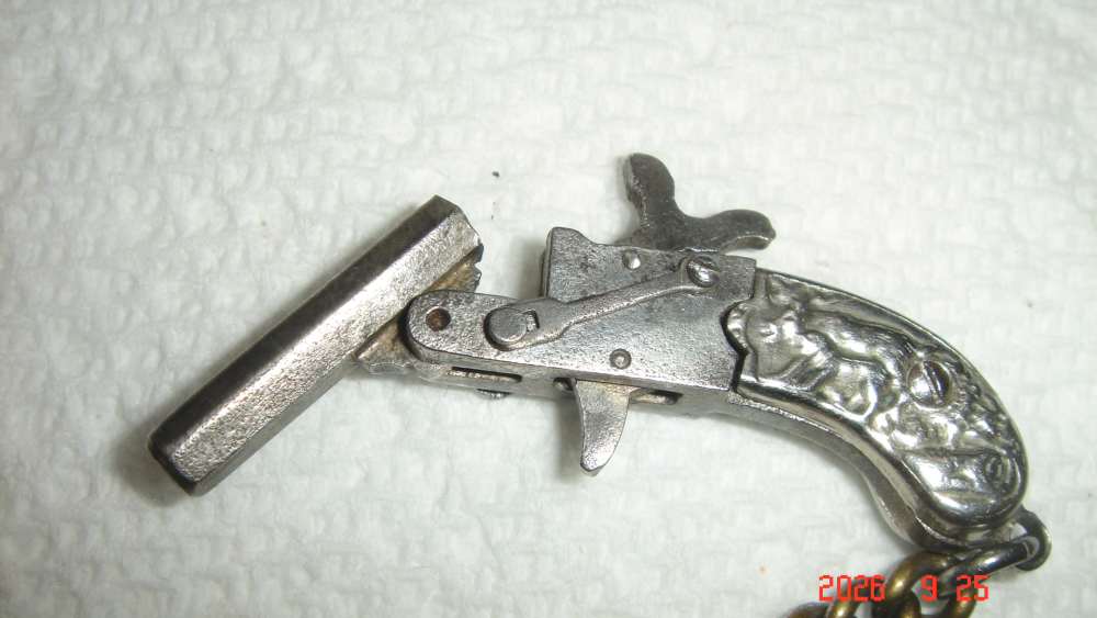 1930s FRANZ PHANNL 2MM PINFIRE  PISTOL W/ RARE BOAR GRIPS   -img-6