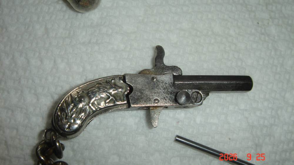 1930s FRANZ PHANNL 2MM PINFIRE  PISTOL W/ RARE BOAR GRIPS   -img-2