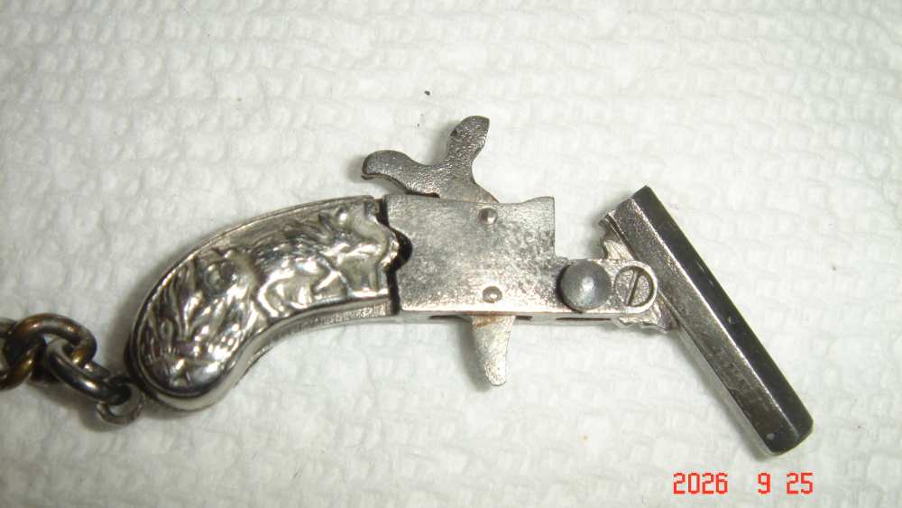 1930s FRANZ PHANNL 2MM PINFIRE  PISTOL W/ RARE BOAR GRIPS   -img-5
