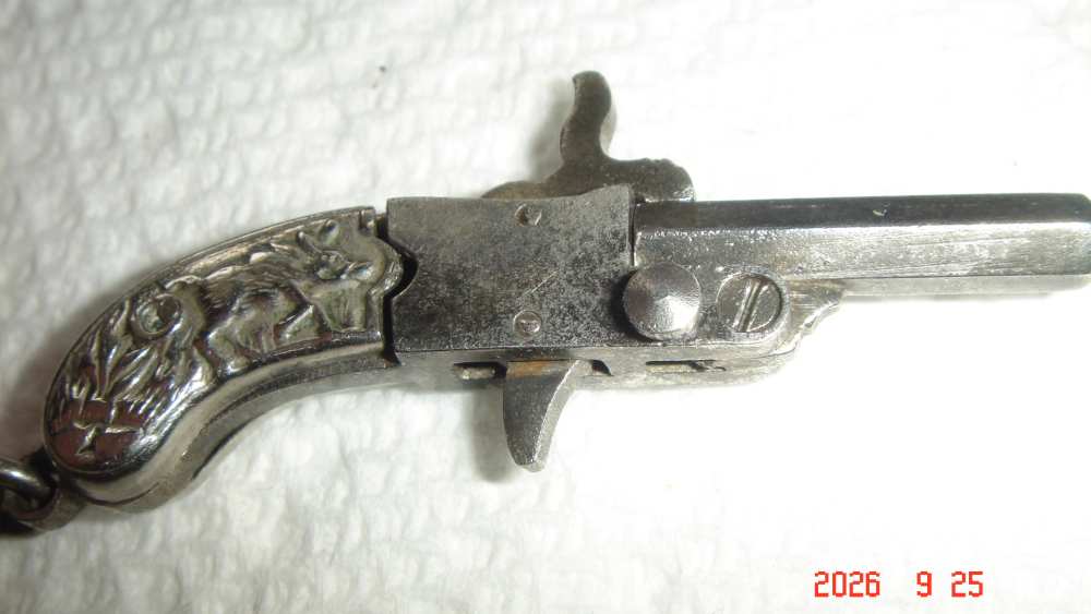 1930s FRANZ PHANNL 2MM PINFIRE  PISTOL W/ RARE BOAR GRIPS   -img-4