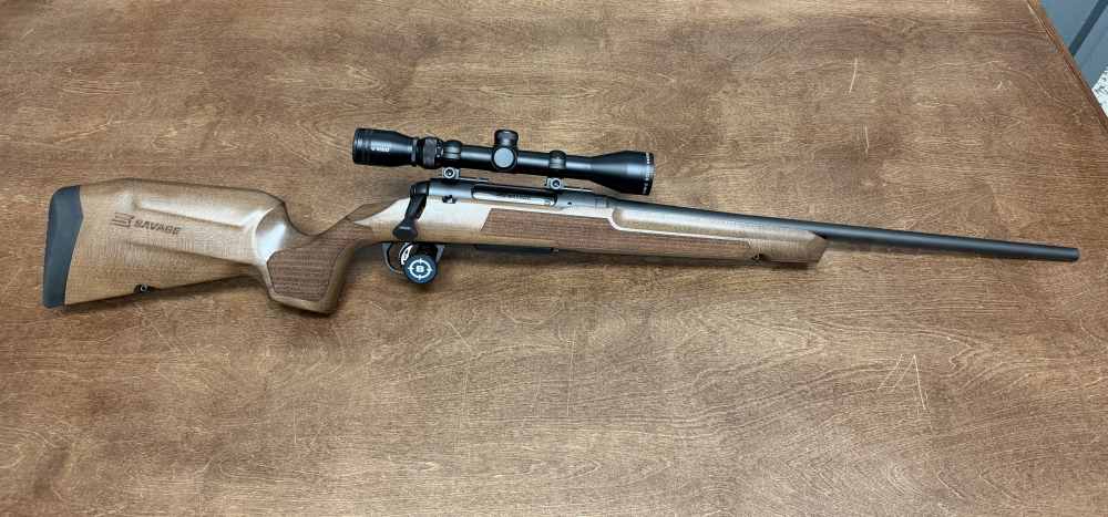 SAVAGE AXIS II XP .22-250 REM 22INCH HARDWOOD STOCK W/ 3-9X40 SCOPE-img-0