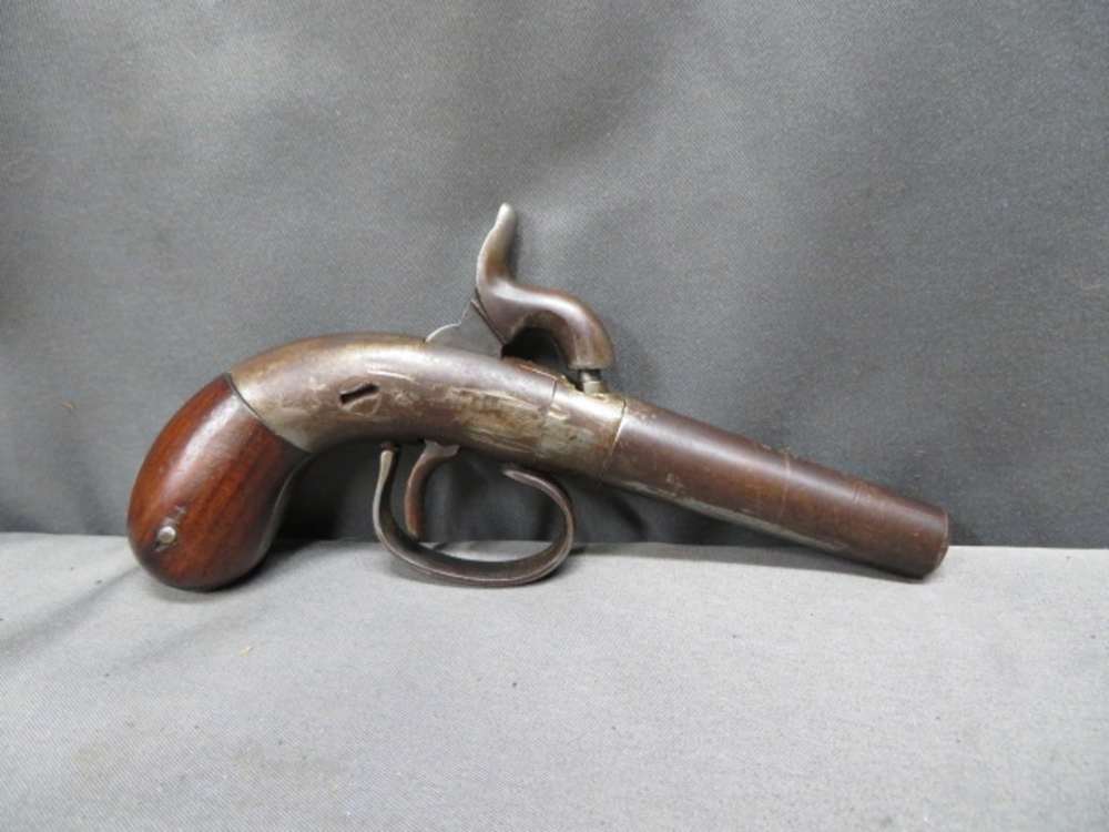 ANTIQUE .36 CALIBER PERCUSSION POCKET / MUFF PISTOL-SCREW BARREL-img-0