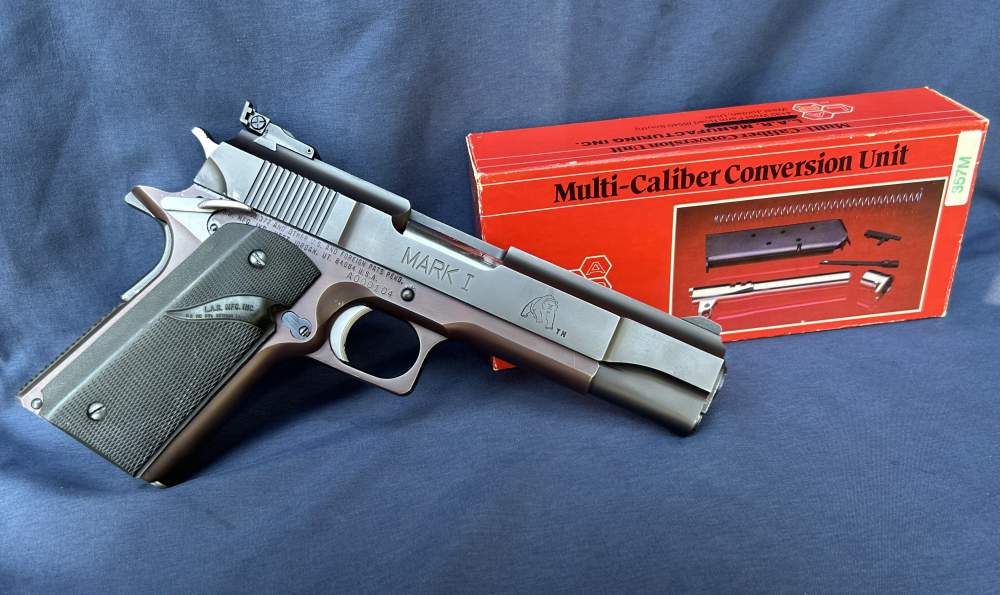 Two Tone LAR Grizzly Mark I .45 Win. Mag Serial #104 and NOS 357 Mag Kit -img-0
