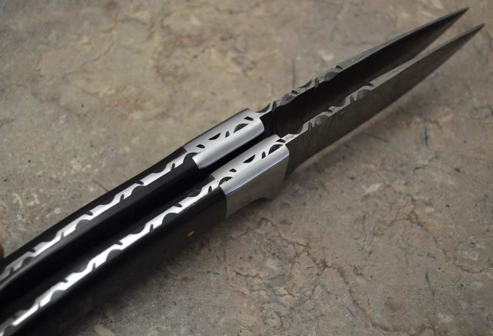  Custom Made Damascus Steel Set of 2 Hunting Knives with Mix Handle (LT 14)-img-6