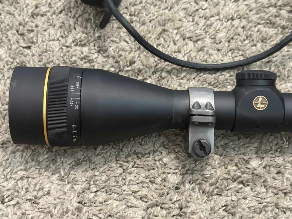 Leupold VX-2 4-12 riflescope matte AO 1” tube Duplex 1/4” click Ruger rings-img-2