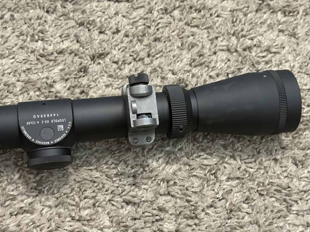Leupold VX-2 4-12 riflescope matte AO 1” tube Duplex 1/4” click Ruger rings-img-3