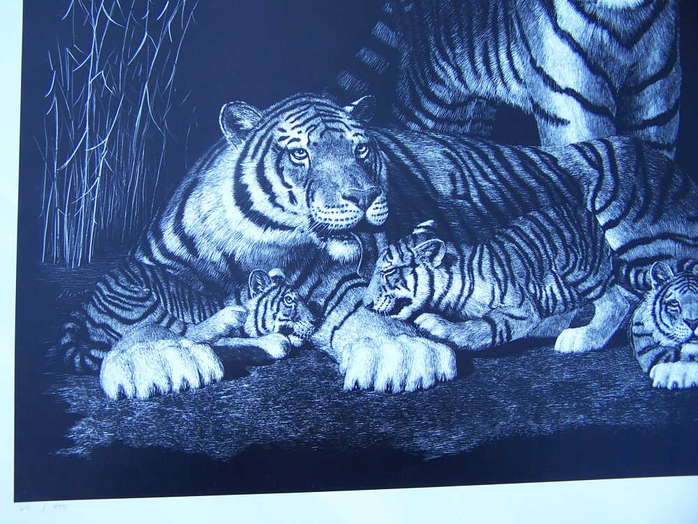 Tiger art lithograph print signed by Darrell Wirkkula - gun room Art-img-5