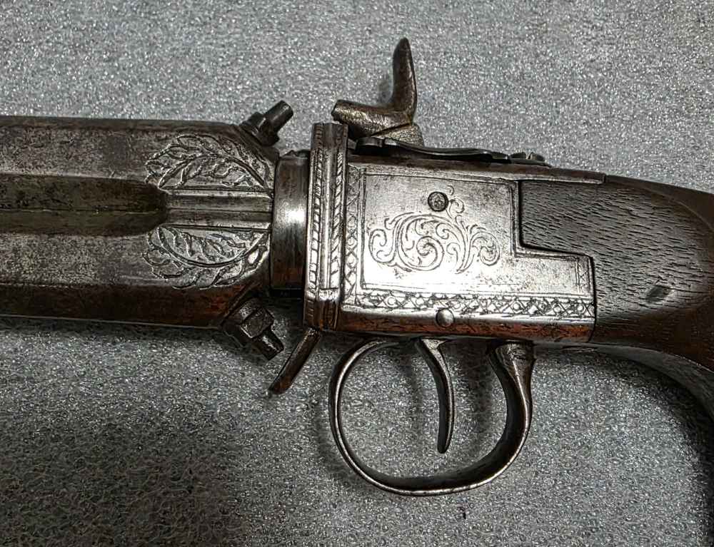 Antique Rotating Double Barrel Black Powder Pistol -img-8