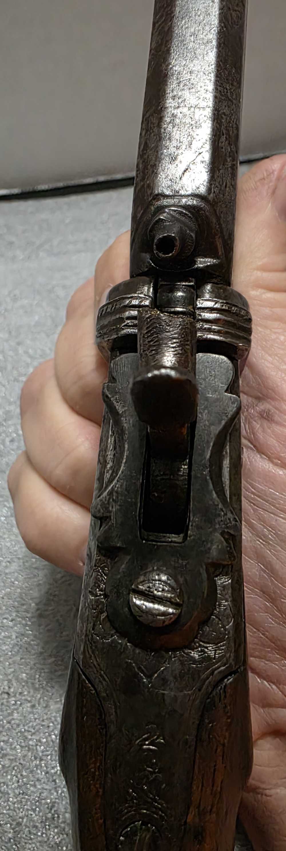 Antique Rotating Double Barrel Black Powder Pistol -img-22