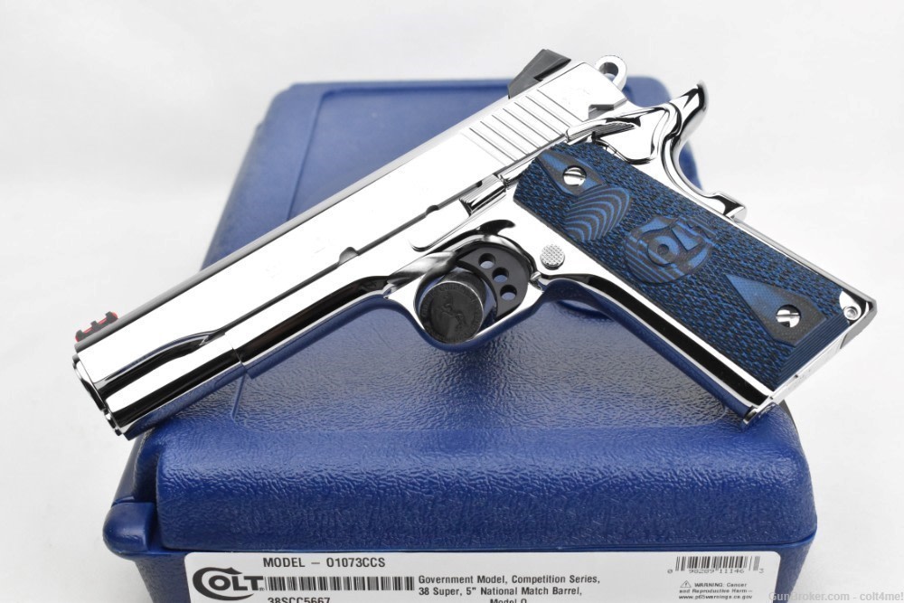 BRIGHT STAINLESS Colt Competition .38 SUPER GOVT 1911 Model O1073CCS  - NEW-img-0
