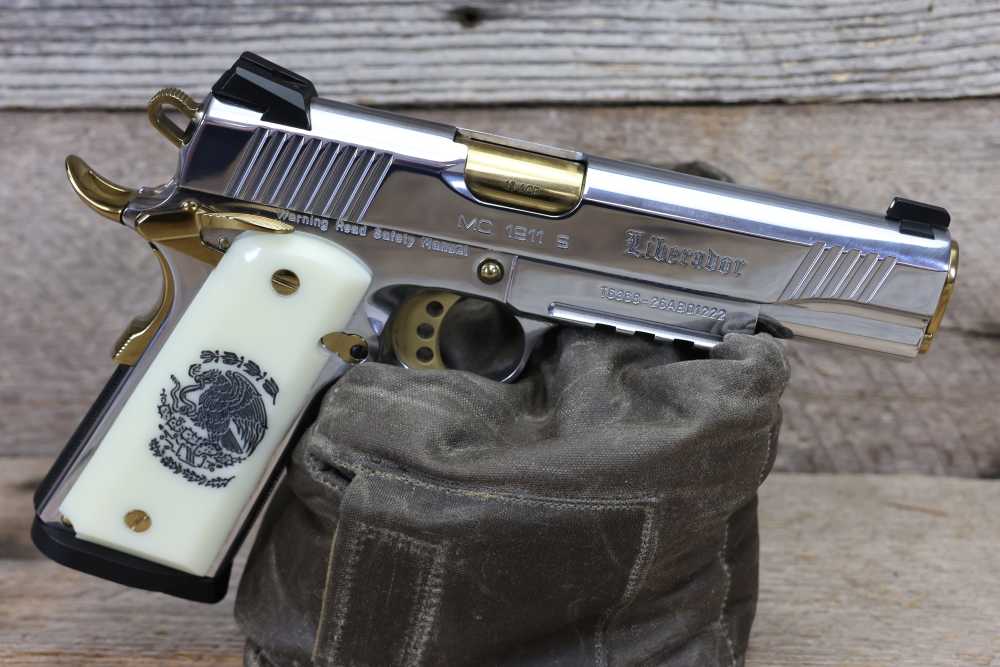 EAA Girsan MC1911 S Liberador 2 .45 ACP Full Size 1911 Gold/Chrome w/ Case-img-1