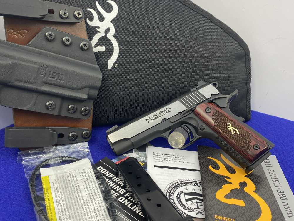 Browning 1911-380 Black Label Medallion .380 ACP *ENGRAVED ROSEWOOD GRIPS*-img-2