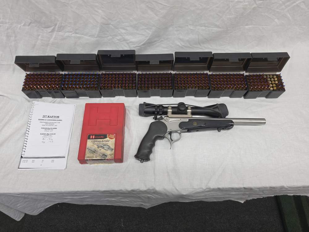 GARY REEDER THOMPSON CENTER .257 RAPTOR w/BURRIS SCOPE and 336 ROUNDS-img-9