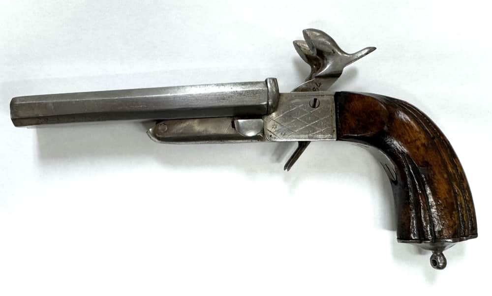 Antique Belgian Double Barrel Pinfire Pocket Pistol – Approx. 11mm – Liège -img-5