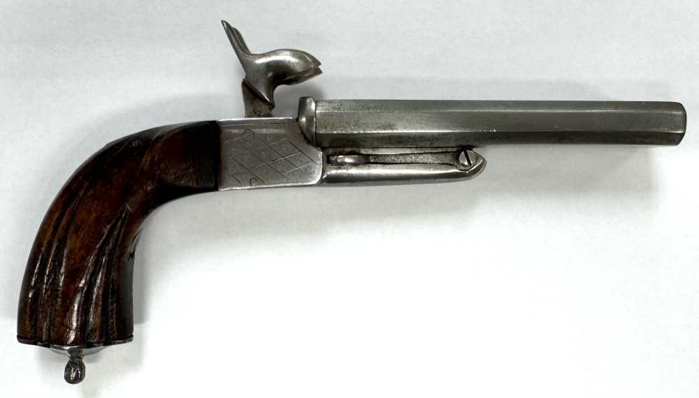 Antique Belgian Double Barrel Pinfire Pocket Pistol – Approx. 11mm – Liège -img-3