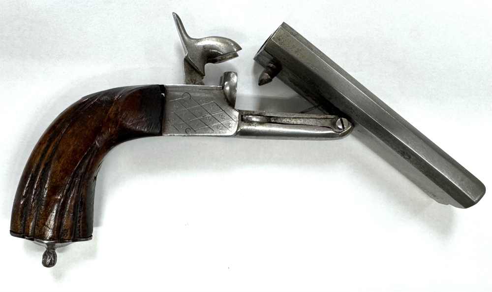 Antique Belgian Double Barrel Pinfire Pocket Pistol – Approx. 11mm – Liège -img-17
