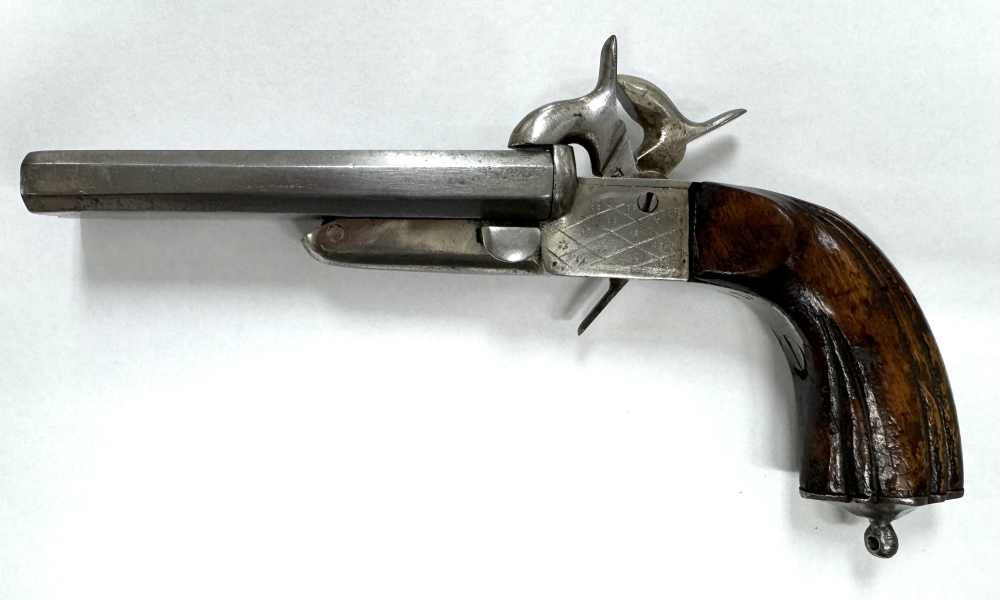 Antique Belgian Double Barrel Pinfire Pocket Pistol – Approx. 11mm – Liège -img-7