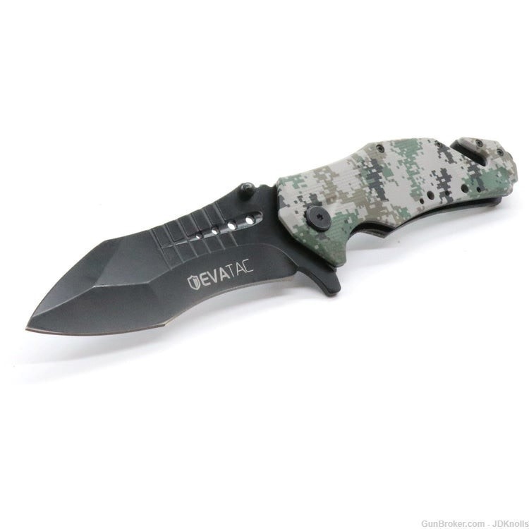 EvaTac Rescue Knife Digital Camo 4.7" Stainless Blade w/GlassBreaker&Cutter-img-0