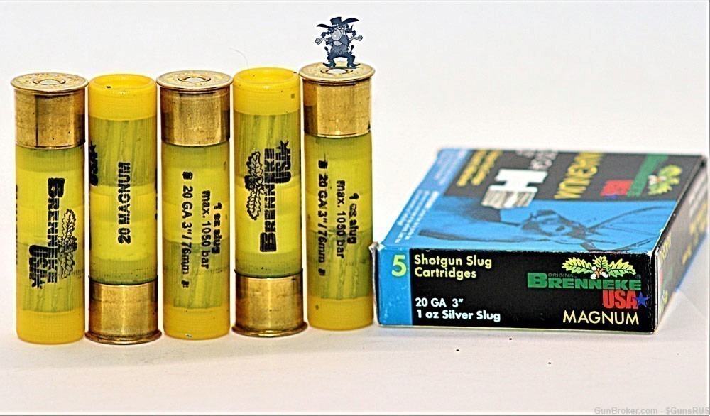 BRENNEKE 20 GA MAGNUM 3" 1oz Silver Slug Smooth & Rifled Bore Slugs 5 Rds-img-2