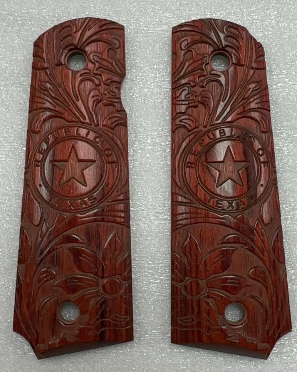 1911 RED AND BROWN WOOD REPUBLIC OF TEXAS GRIPS-img-4