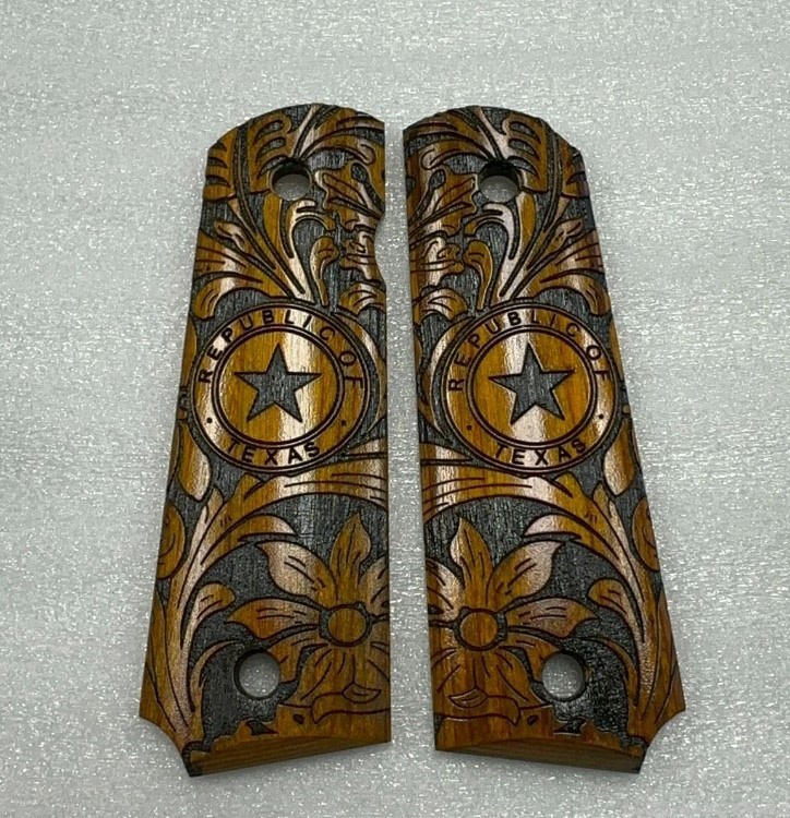 1911 RED AND BROWN WOOD REPUBLIC OF TEXAS GRIPS-img-5