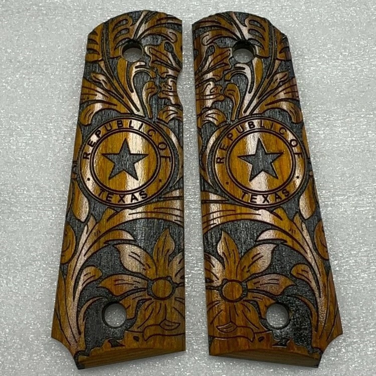 1911 RED AND BROWN WOOD REPUBLIC OF TEXAS GRIPS-img-6