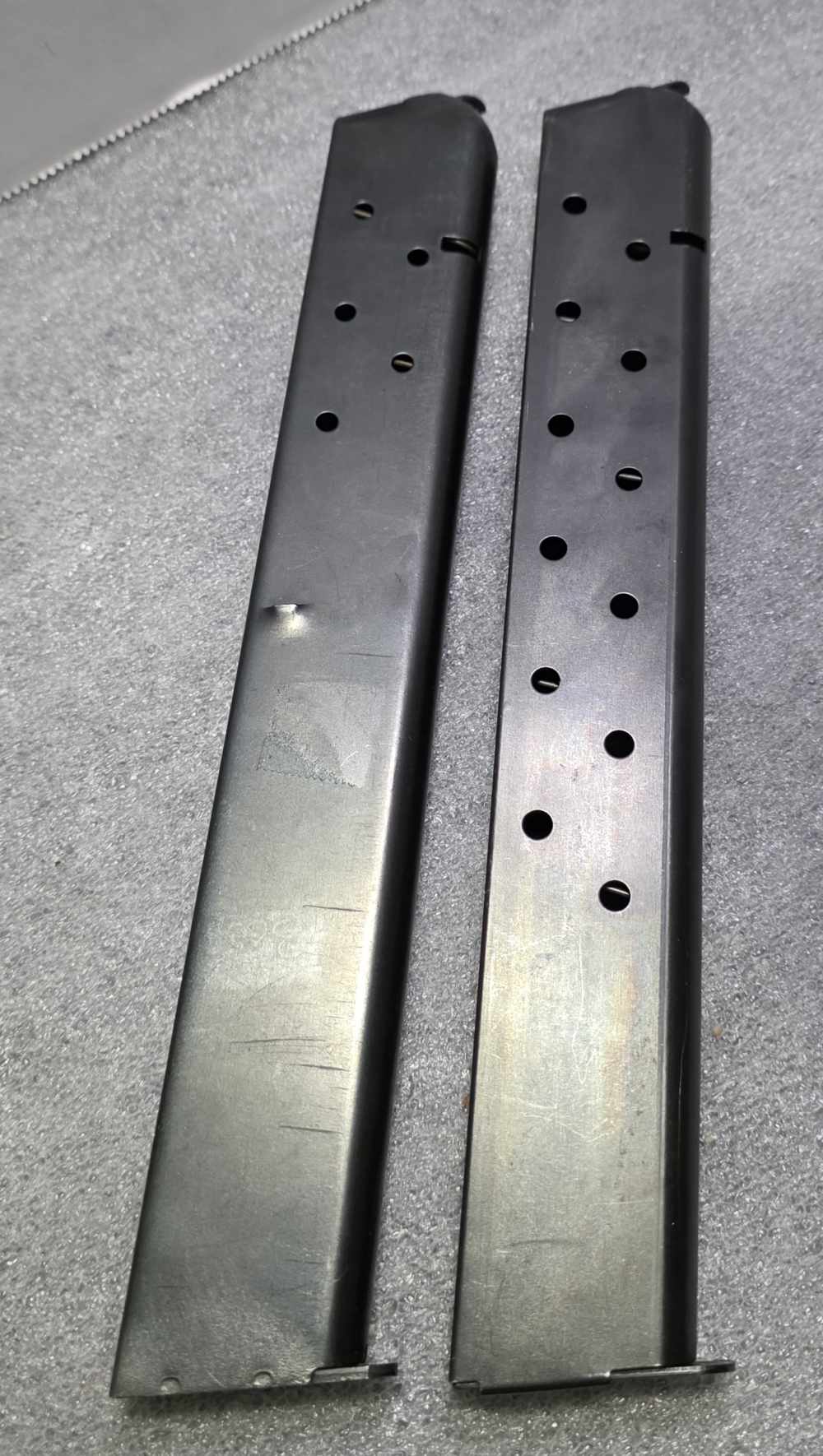 Pair Colt 1911 45 ACP 15 Round Extended Magazines. One OEM, One Unbranded -img-1