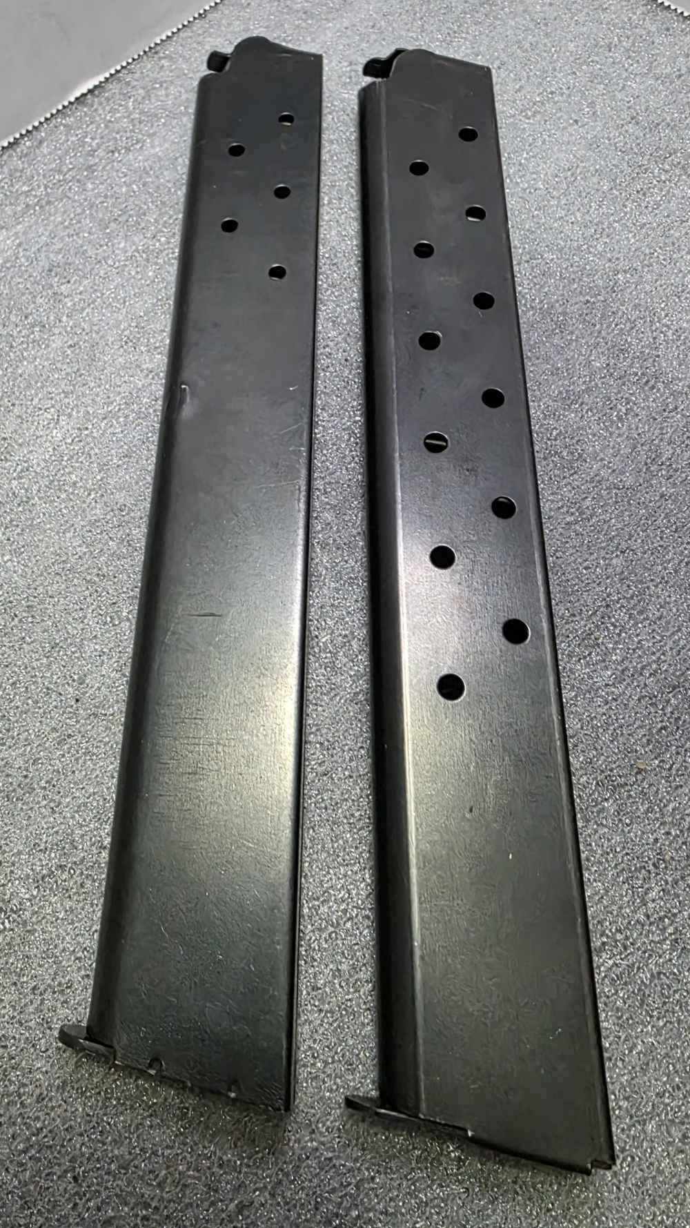 Pair Colt 1911 45 ACP 15 Round Extended Magazines. One OEM, One Unbranded -img-0