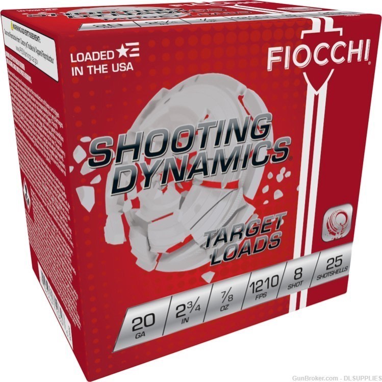 FIOCCHI 20SD8 20GA SHOOTING DYNAMICS TARGET LOADS #8 25RD PER BOX/ 10 CASE-img-0