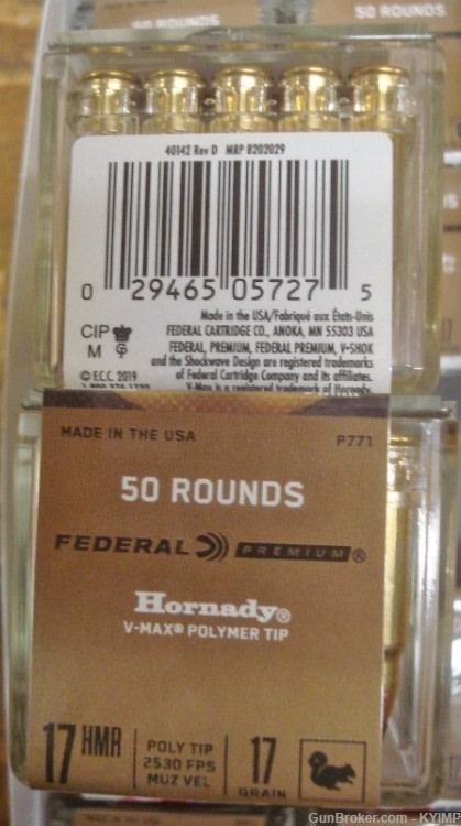 100 Federal 17 HMR 17 gr VMAX Polymer Tip NEW ammunition P771-img-2