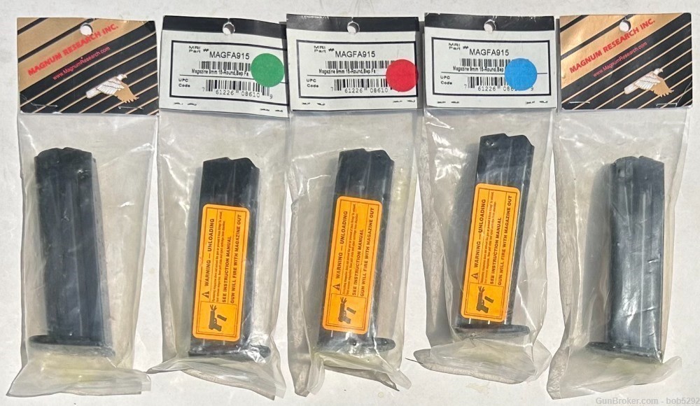 6 Magnum Research Baby Eagle 15rd 9mm Magazines NEW MAGFA915 Fast Action -img-0