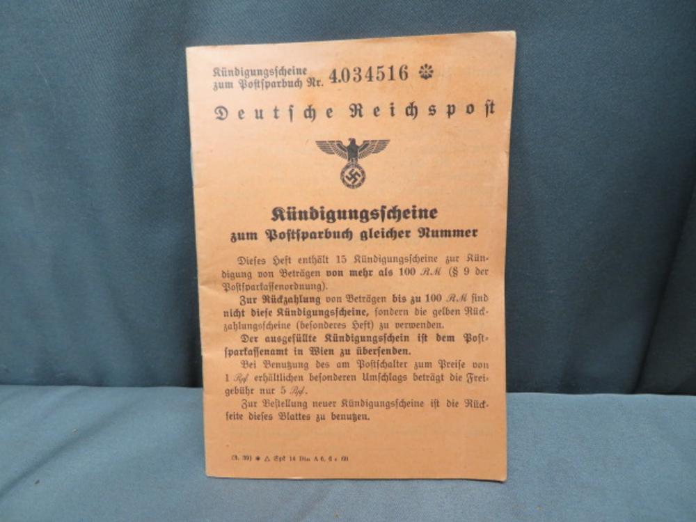 WWII GERMAN POSTAL SAVINGS CANCELLATION NOTICE BOOKLET-img-0